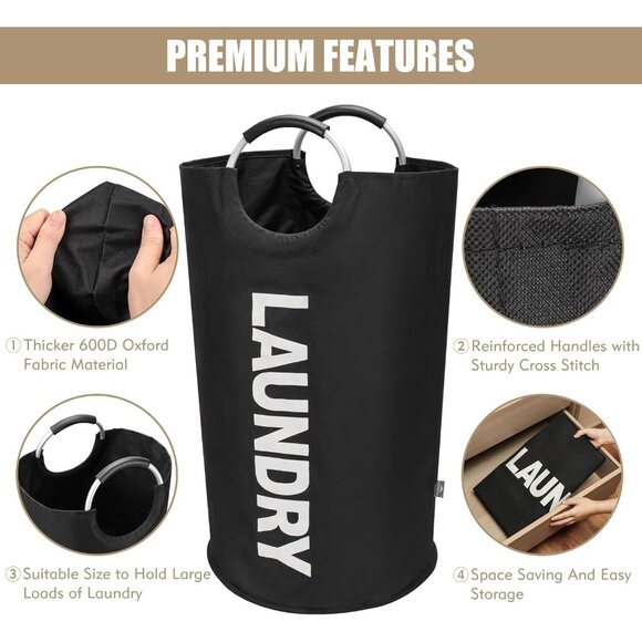 90L Large Laundry Basket, Collapsible Laundry Bag, Freestanding Tall Clothes Ham - Picture 4 of 6